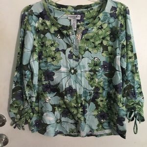 Green and blue floral shirt